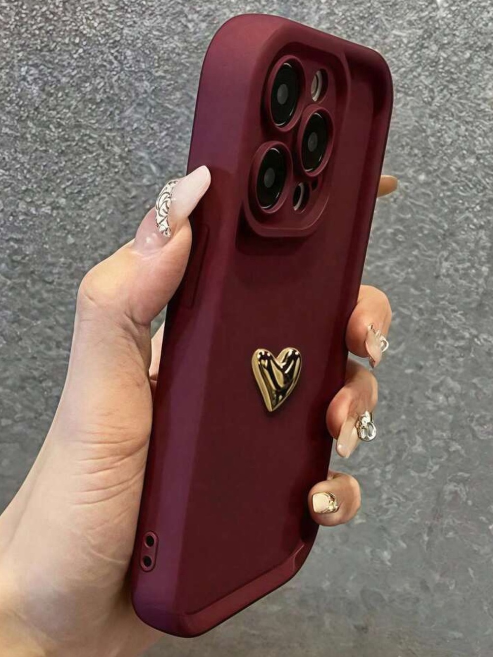 Burgundy Heart Accent Silicone Phone Case IPhone 16 Pro Max New